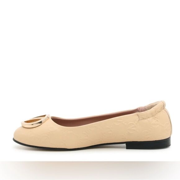 Valentino Beige Flats with Gold Logo New with Dust bag and box $479 - Picture 6 of 11